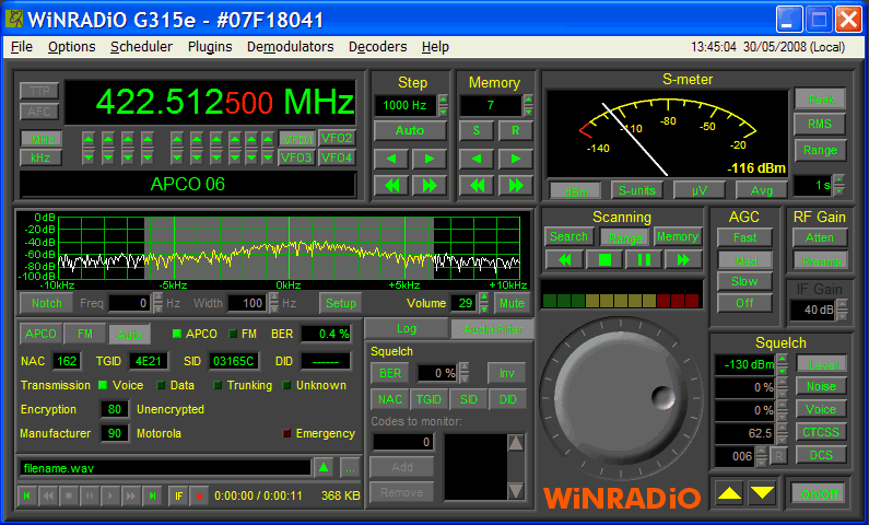 APCO P25 Decoder in G315 receiver panel